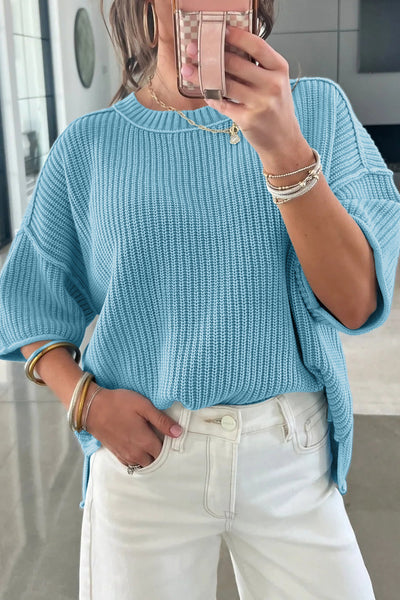 Mist Blue Exposed Seam Half Sleeve Sweater