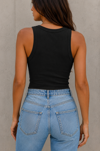 Black Ribbed Padded Tank Top