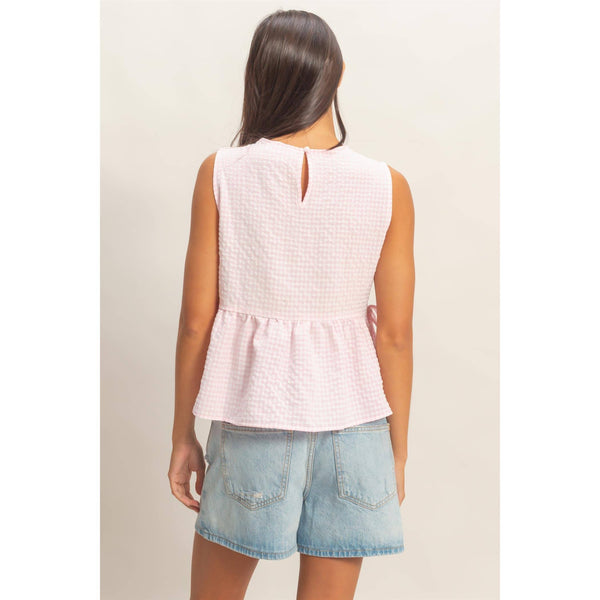 Pink Gingham Sleeveless Peplum Top