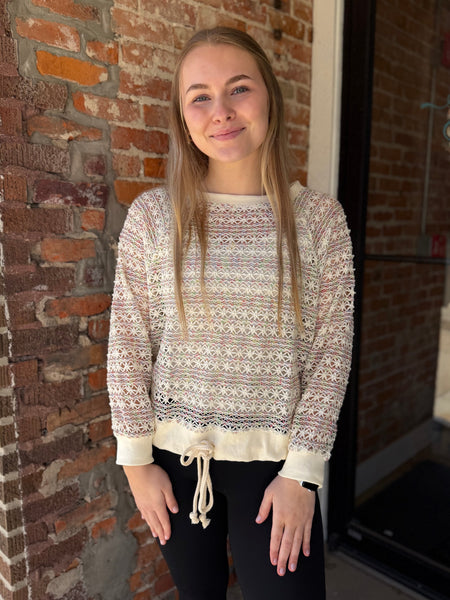 Natural Drawstring Waist Crochet Top