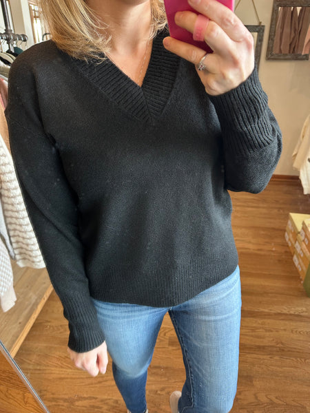 Black V-Neck Pullover Sweater