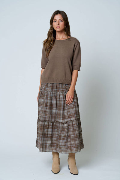 Mocha Half Sleeve Sweater Knit Top