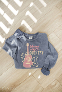 Raised On 90's Country Mineral Washed Long Sleeve Graphic