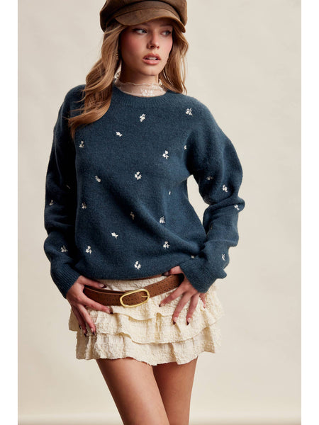 Embroidered Dot Knit Sweater