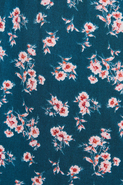 Teal Disy Floral Short Sleeve Dress