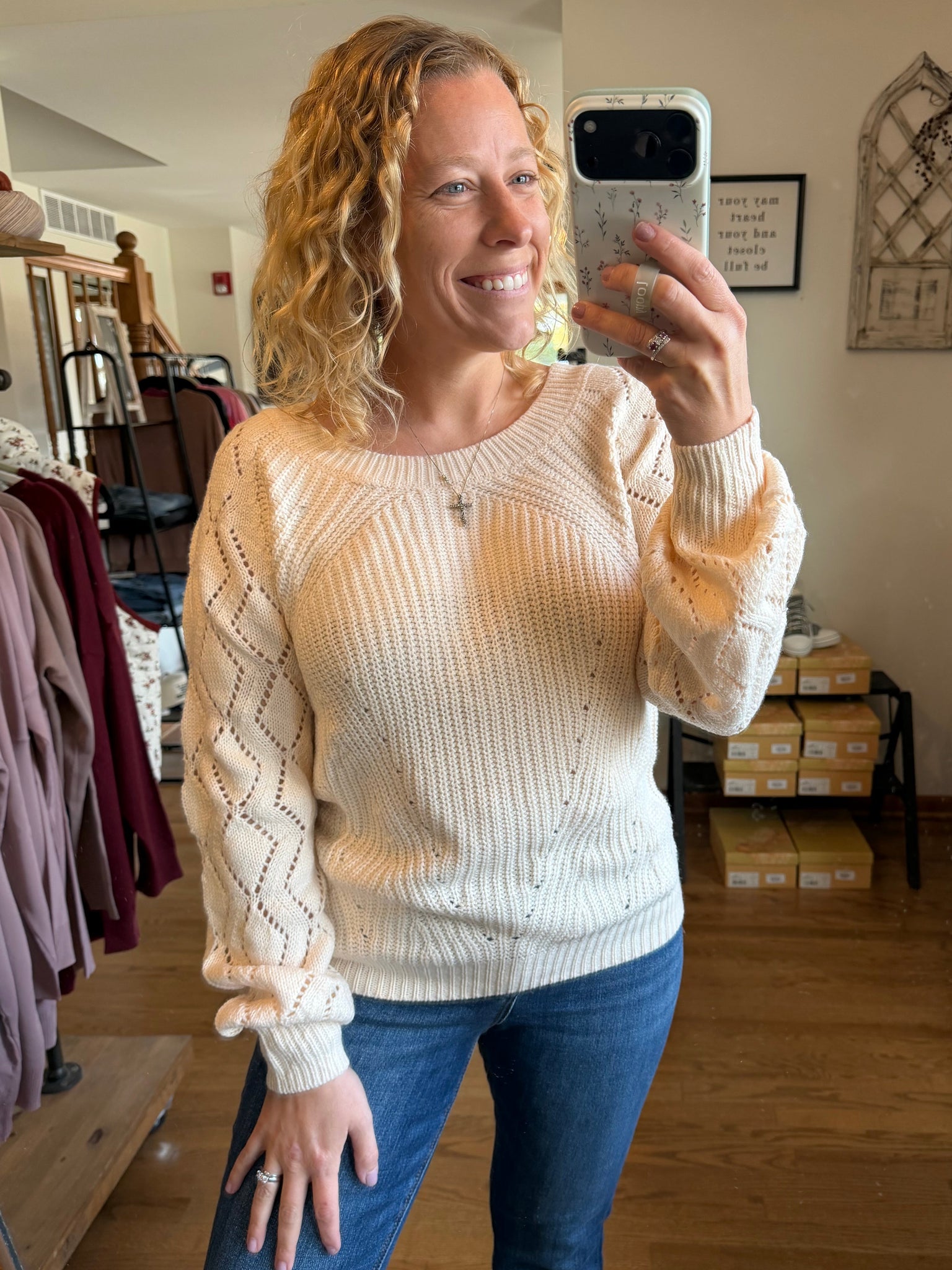 Almond Detailed Sleeve Knit Sweater