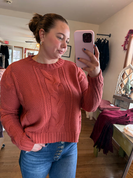 Terracotta Chunky Cable Knit Sweater