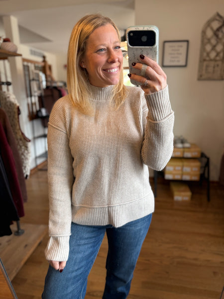 Gray Waffle Knit Mockneck Sweater