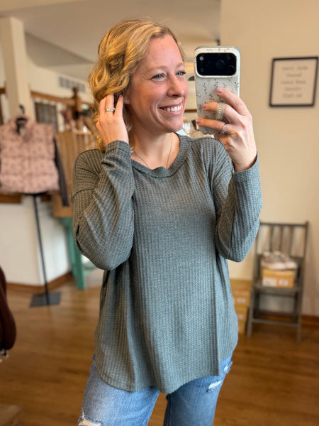 Teal Oversized Waffle Knit Top