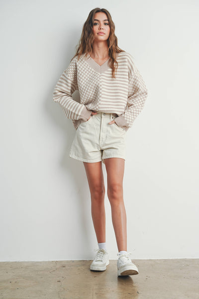 Ivory & Taupe Checkered Sweater