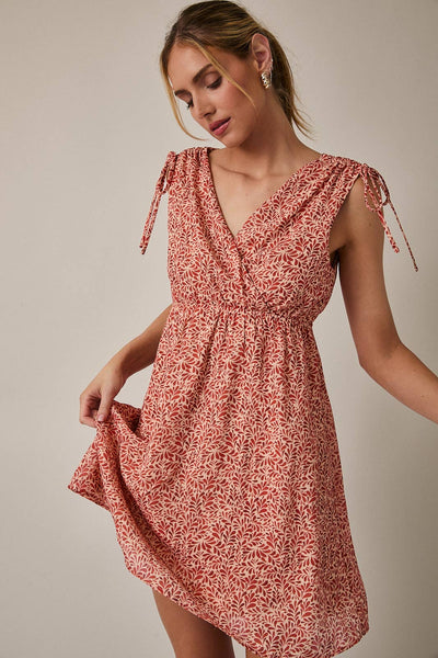 Taupe & Ruse Sleeveless Tie Mini Dress