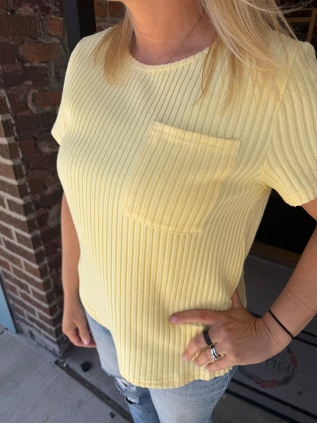 Yellow Glow Softcore Ribbed Lounge Pocket Tee