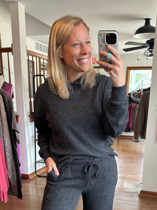 Black Ribbed Hooded Pullover