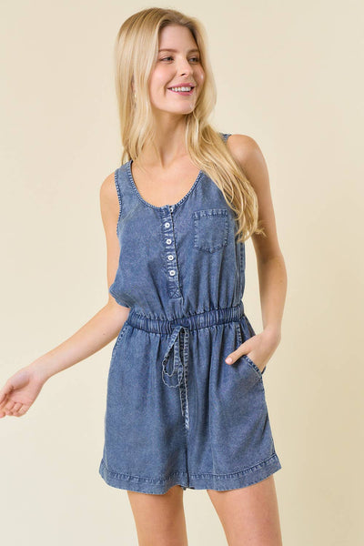 Dark Denim Henley Romper