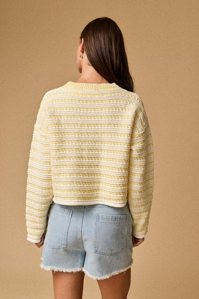 Yellow Textured Stripe Cropped Knit Top