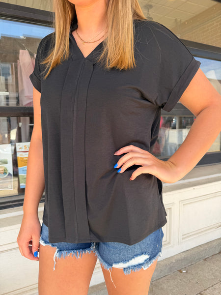 Black Wrinkle-Free Pleated Lizzy Blouse