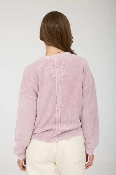 Mauve Mineral Wash Pocket Long Sleeve Knit Top