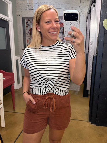 Dark Rust Pull On Tencel Shorts