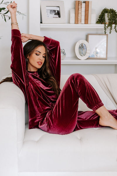 Deep Burgundy Velvet Two Piece Lounge Set