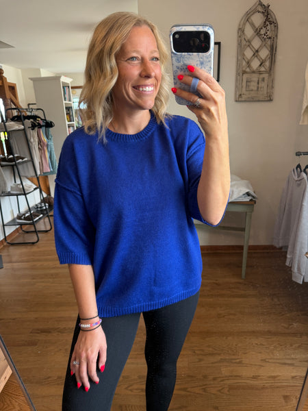 Royal Blue Elbow Sleeve Length Sweater
