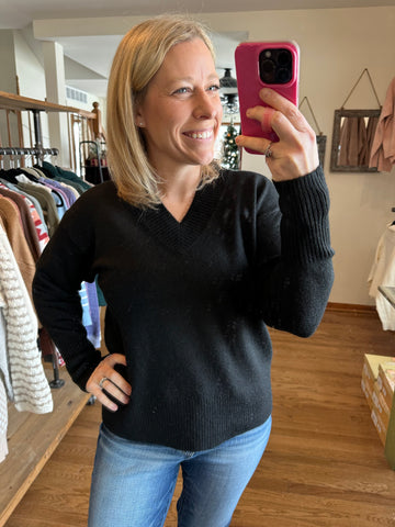 Black V-Neck Pullover Sweater