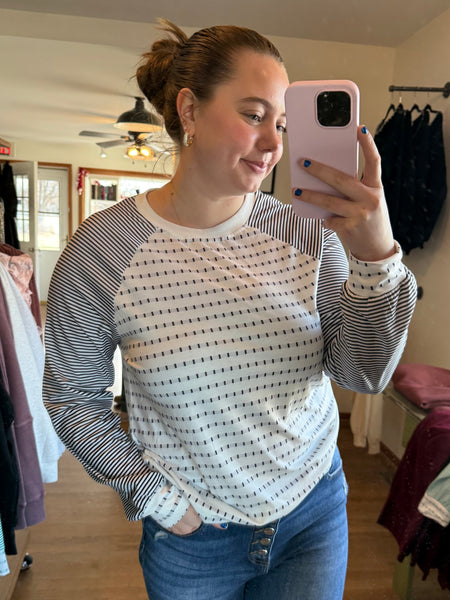 Black Stripe Raglan Long Sleeve Tee