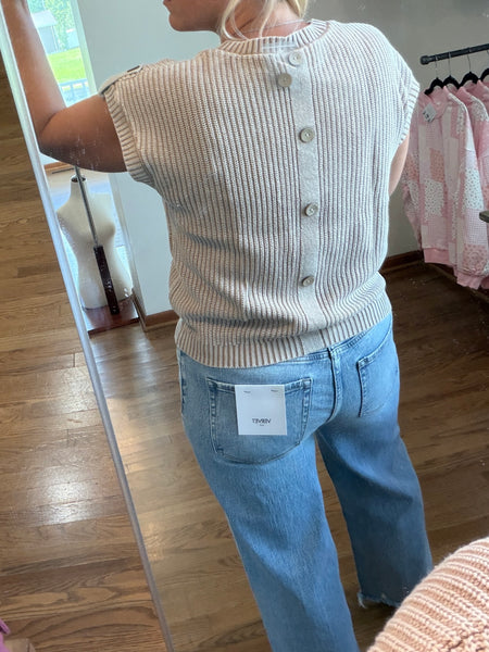 Khaki Acid Wash Back Button Knit Top