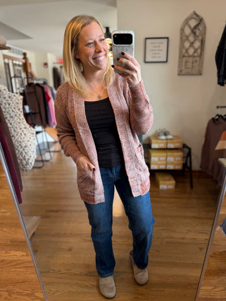 Camel Open Knit Cardigan with Pockets