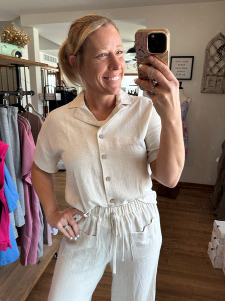 Oatmeal Button Down Linen Top