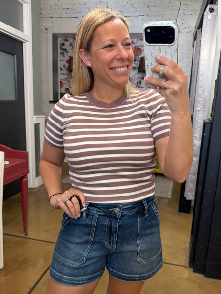 Cocoa Striped Short Sleeve Sweater