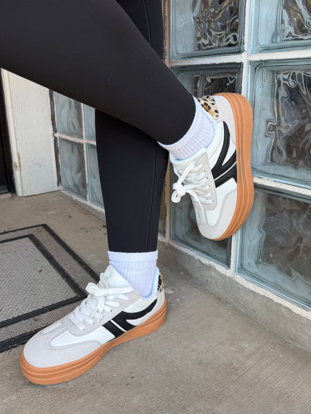 Lia Black & White Leopard Trim Platform Sneakers