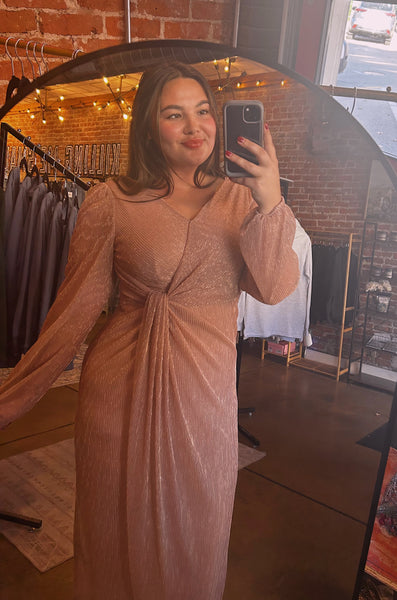 Rose Gold Shimmer Maxi Dress