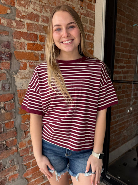 Burgundy Striped Relaxed Fit Top