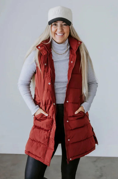 Brick Polar Fleece Lined Long Puffer Vest