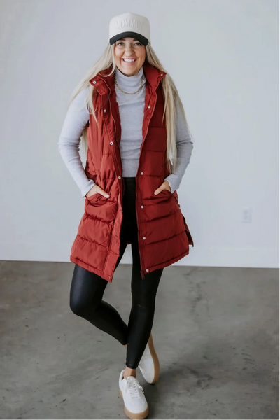 Brick Polar Fleece Lined Long Puffer Vest