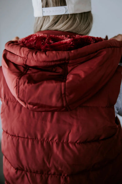 Brick Polar Fleece Lined Long Puffer Vest