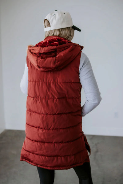 Brick Polar Fleece Lined Long Puffer Vest