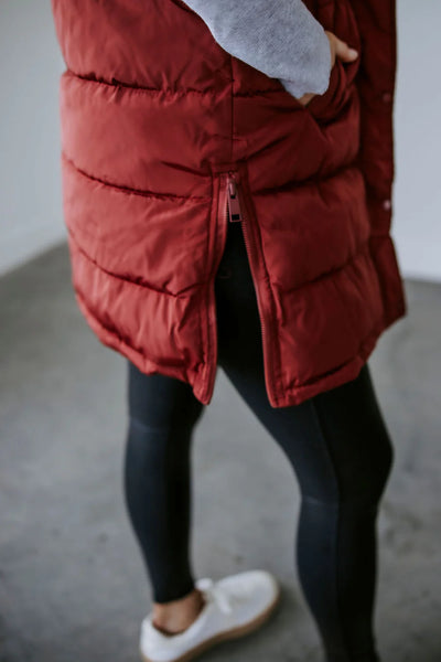 Brick Polar Fleece Lined Long Puffer Vest