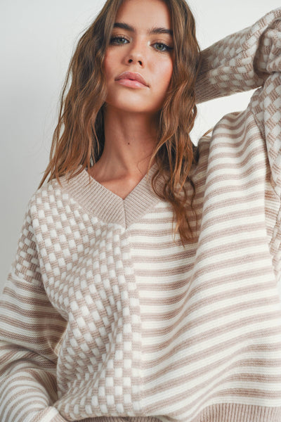 Ivory & Taupe Checkered Sweater