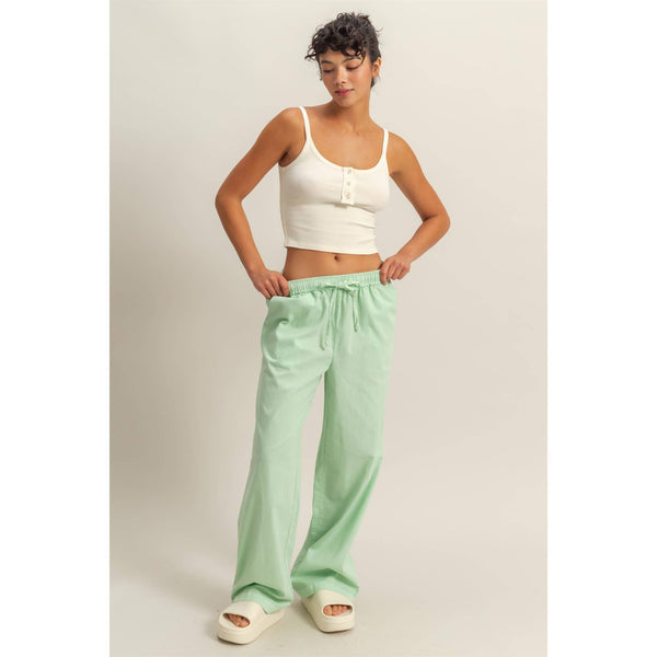 Mint Drawstring Waist Straight Leg Pants