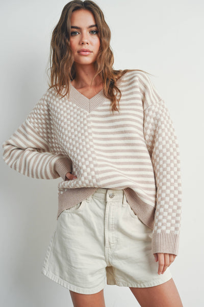 Ivory & Taupe Checkered Sweater
