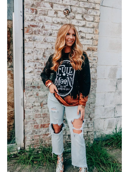 Full Moon Bleached Long Sleeve Graphic Tee