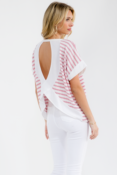 Pink Striped Open Back Knit Top