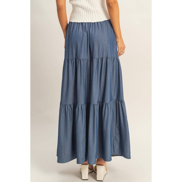 Denim Blue Tiered Maxi Skirt
