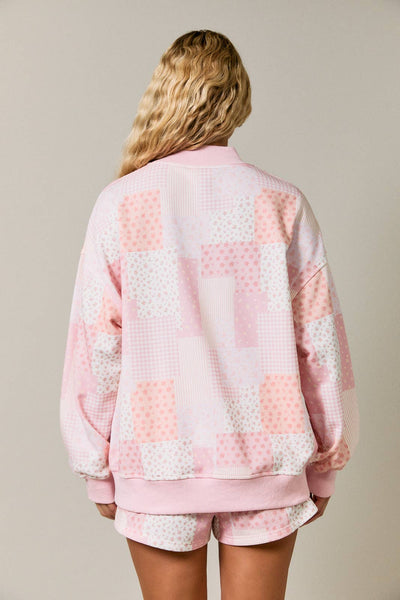 Pink Patch Work Mockneck Sweatshirt