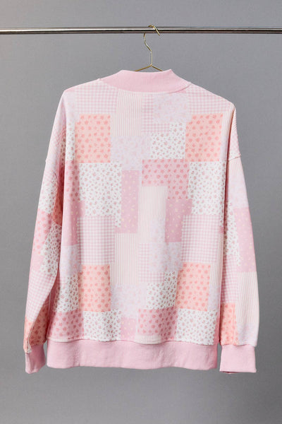 Pink Patch Work Mockneck Sweatshirt