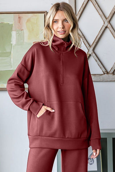 Modal Half Zip Sweatshirt in Marsala