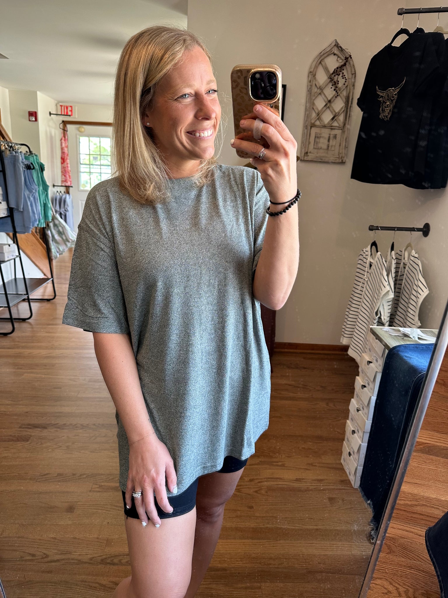 Brushed Hacci Oversized Boyfriend Tee in Black Olive