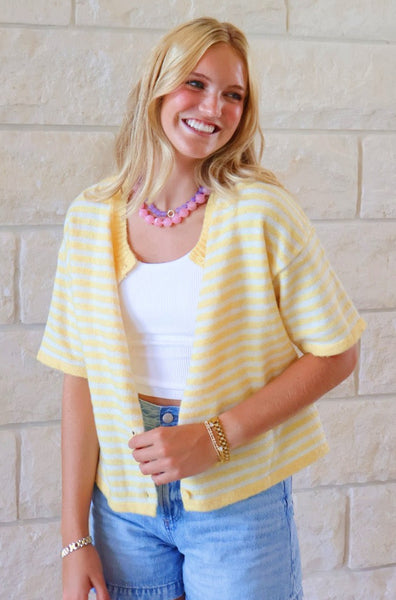 Butter Stripe Short Sleeve Cardigan