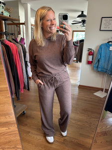 Chocolate Ribbed Wide Leg Lounge Pants